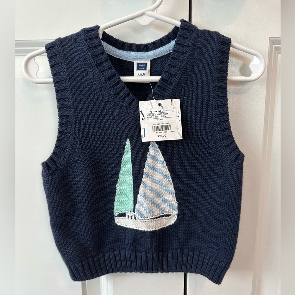 Janie and Jack Infant Sailboat Sweater Vest NWT (Size 6-12 Months)